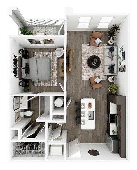 Floor plan for 1 bed, 1 bath, 785 sqft